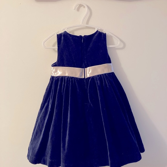Gymboree Navy Blue Party Dress with Big Gold Bow Fancy Baby Girl Dress - Picture 2 of 5
